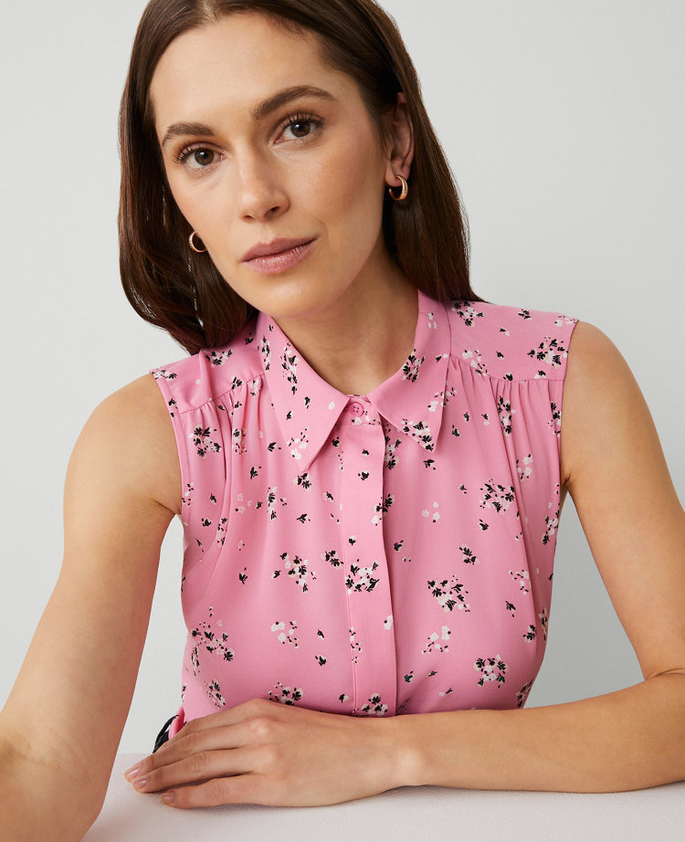 Floral Shirred Sleeveless Shirt