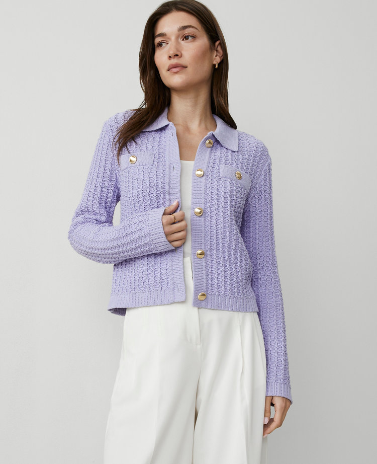 Petite Stitched Collared Sweater Jacket carousel Product Image 1