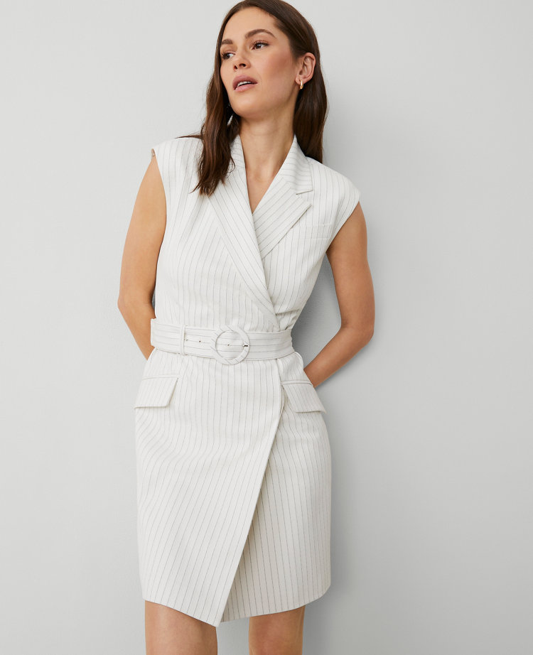 Petite Striped Lapel Sheath Dress
