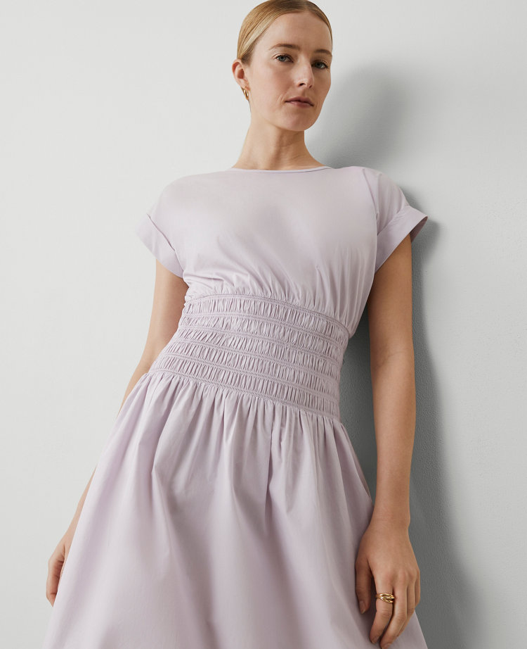 Petite Smocked-Waist Midi Flare Dress