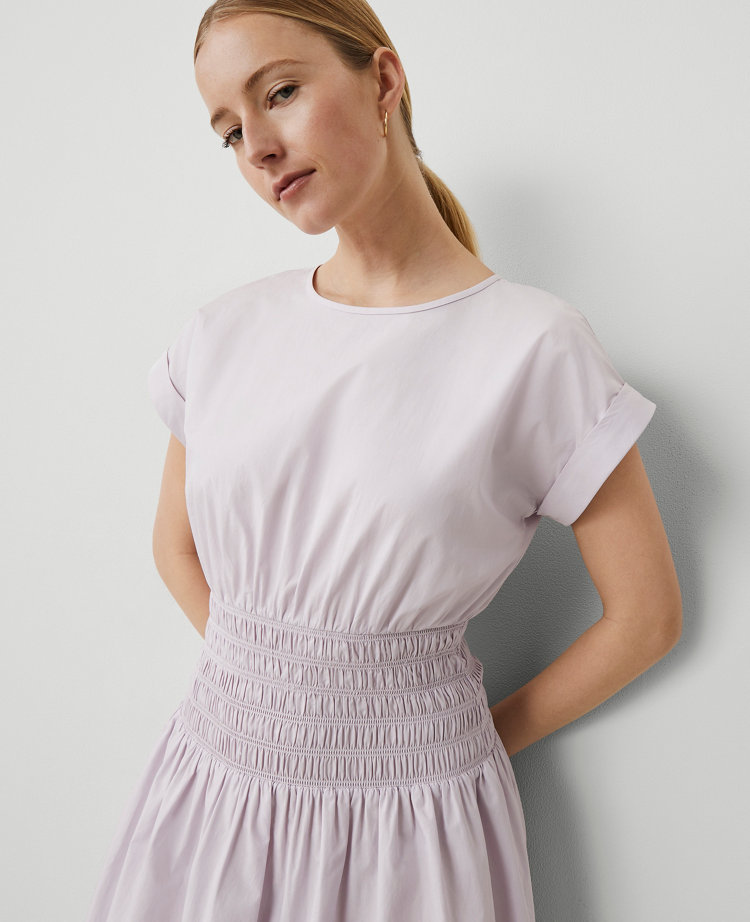 Petite Smocked-Waist Midi Flare Dress