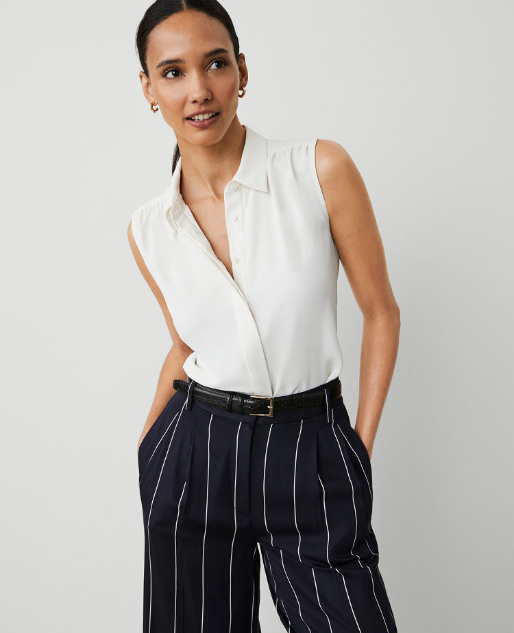 Petite Shirred Yoke Sleeveless Shirt