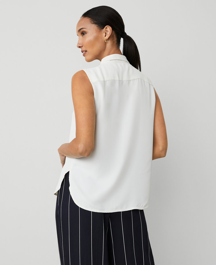 Petite Shirred Yoke Sleeveless Shirt