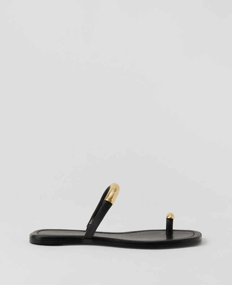 Embellished Toe Ring Leather Sandals