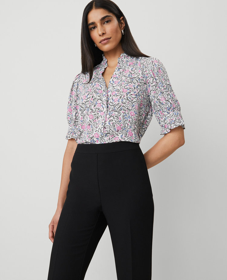 Petite Floral Ruffle Collar Blouse