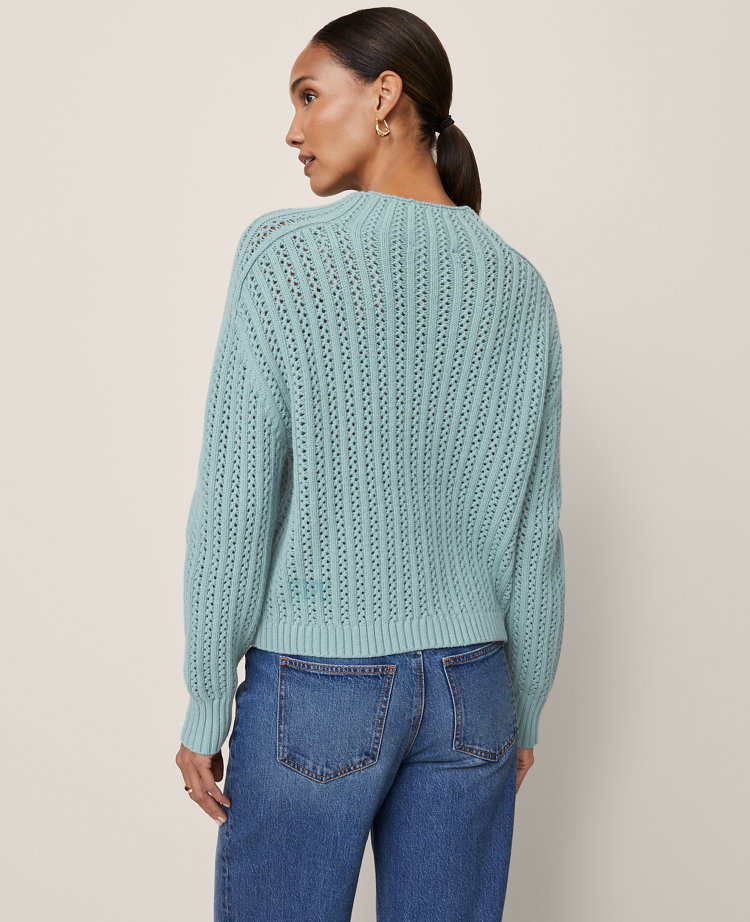 Ann Taylor Pointelle Mock Neck Sweater In Blue