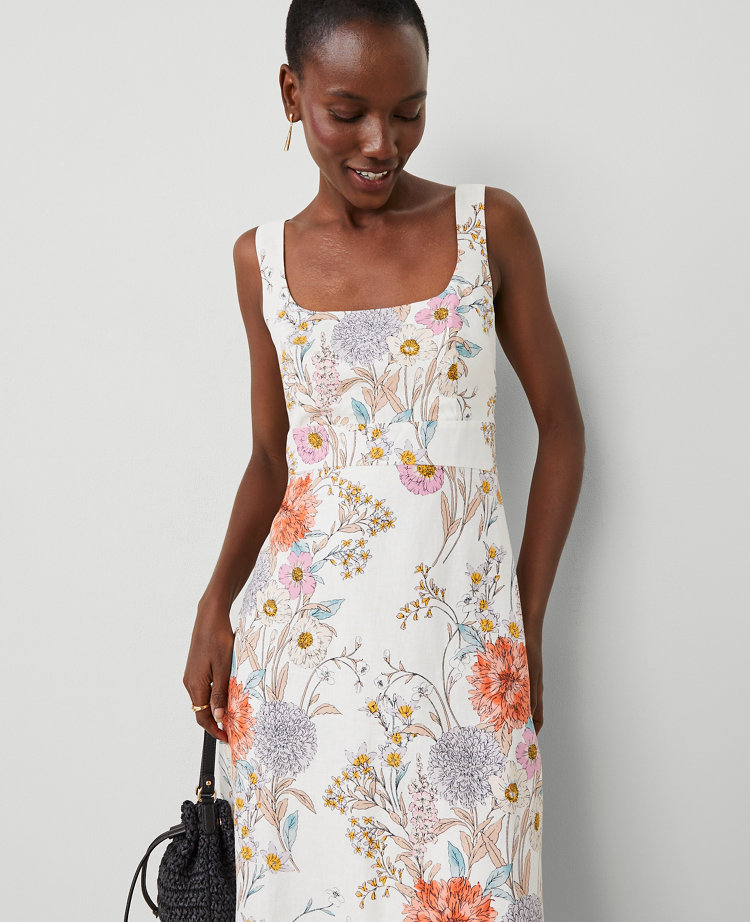 Petite Floral Linen Blend Dress