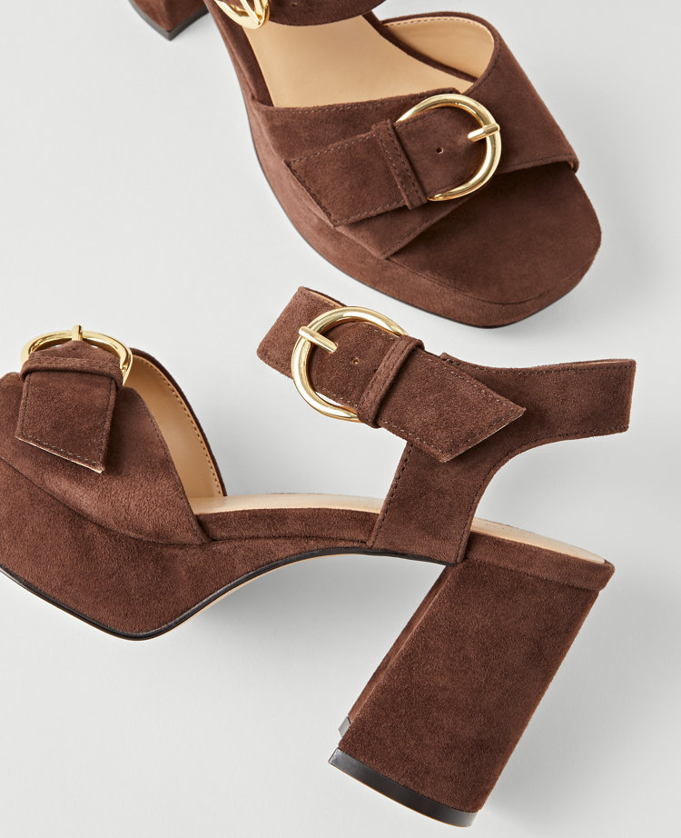 Chunky Buckle Suede Platform Sandals