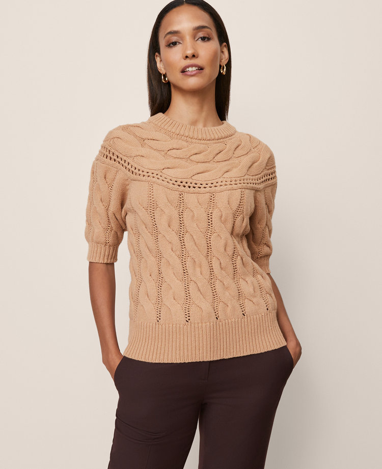 Ann Taylor Cable Sweater In Brown
