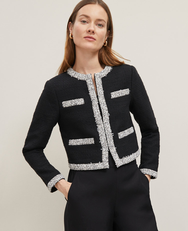 Petite Trimmed Tweed Cropped Jacket