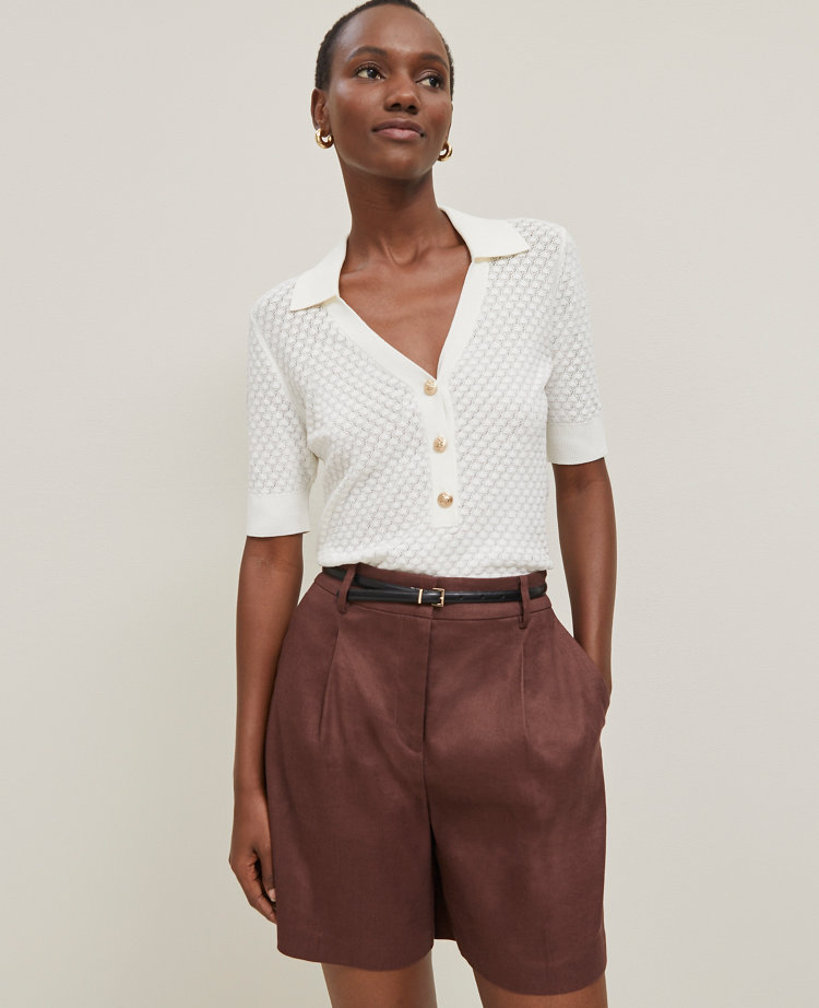 Petite Pointelle Polo Sweater