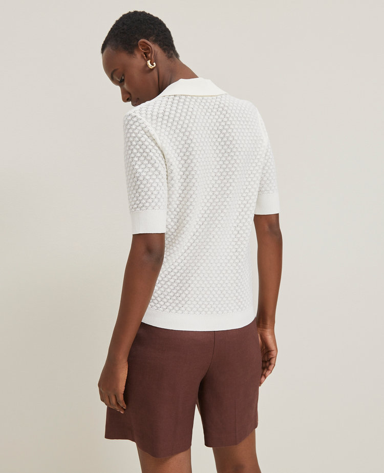 Petite Pointelle Polo Sweater