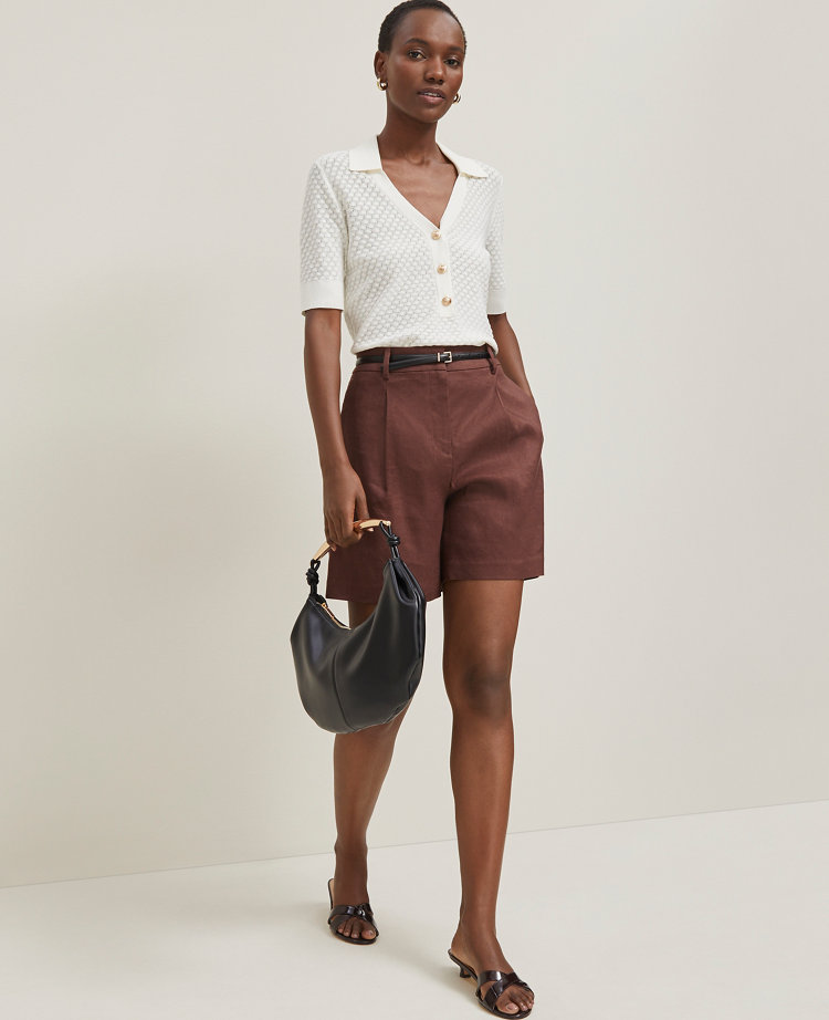 Petite Pointelle Polo Sweater