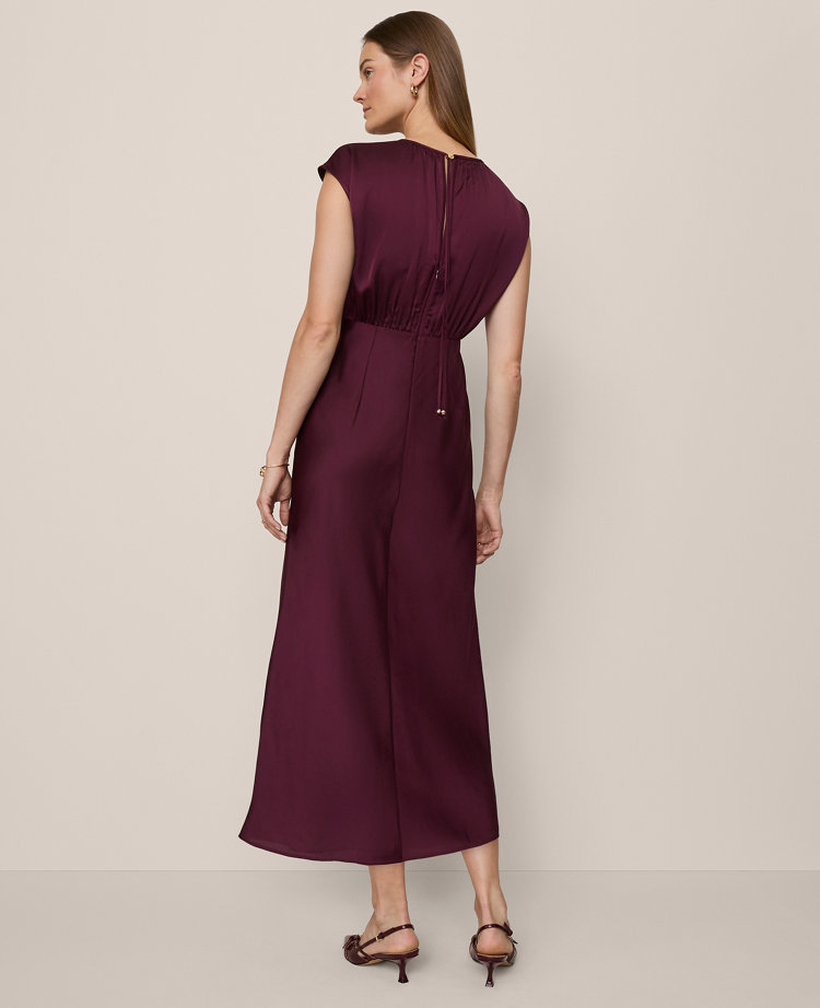 Gathered Satin Midi Dress