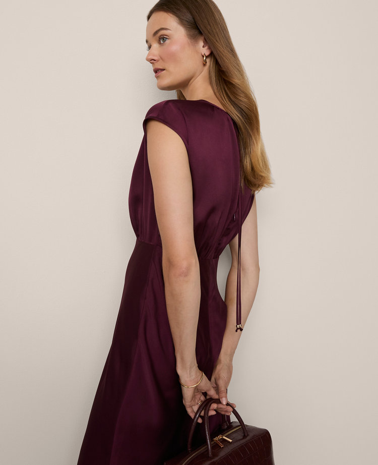 Gathered Satin Midi Dress