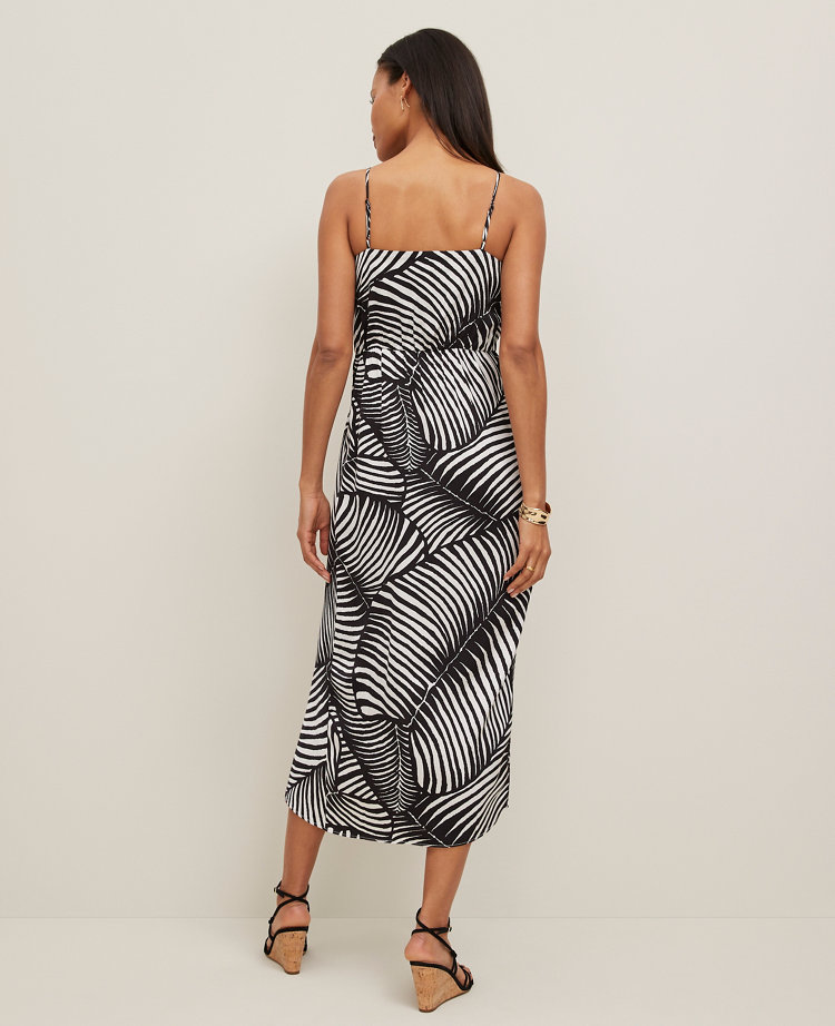 Satin Strappy Sheath Dress in Palm Print