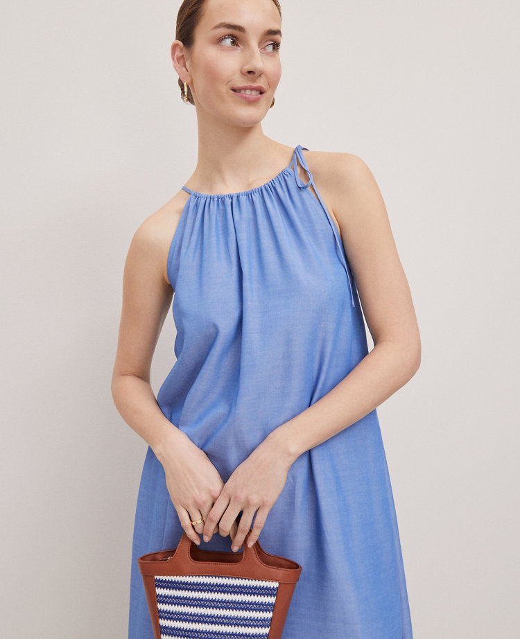 Petite Weekend Collection Chambray Halter Maxi Dress
