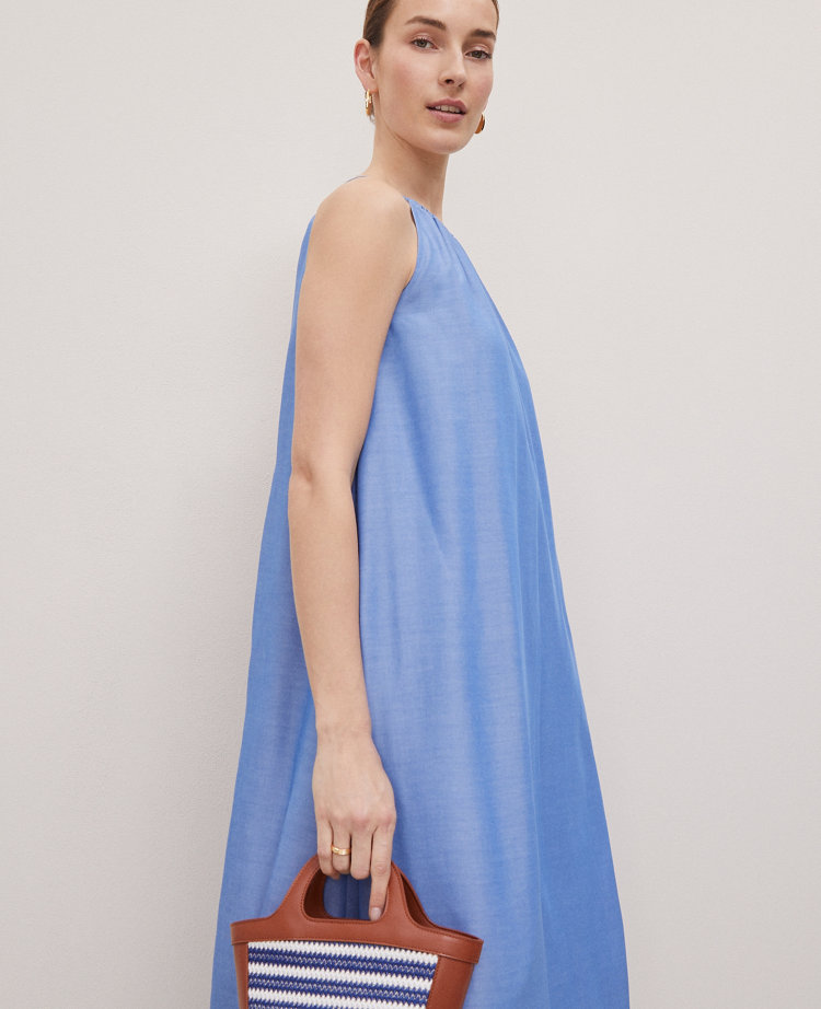 Petite Weekend Collection Chambray Halter Maxi Dress