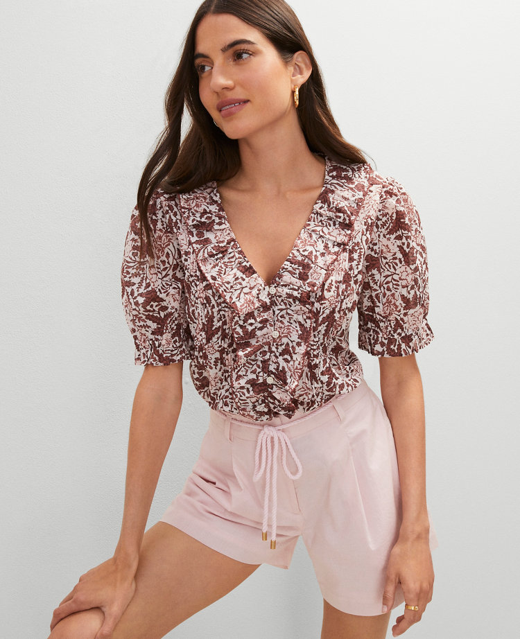 Weekend Collection Floral Embroidered Ruffle Top
