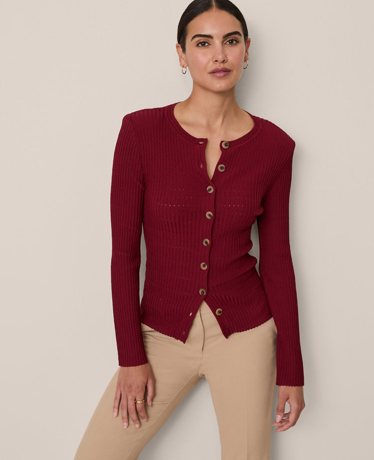 Ribbed Crew Neck Cardigan