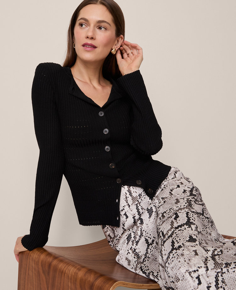 Ribbed Crew Neck Cardigan