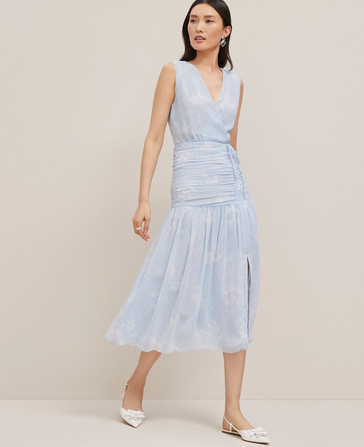 Petite Floral Ruched Tie Dress