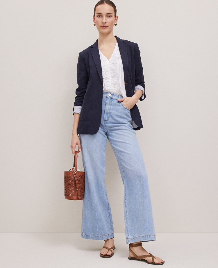 Petite Weekend Collection Roll Sleeve Linen-Blend Blazer