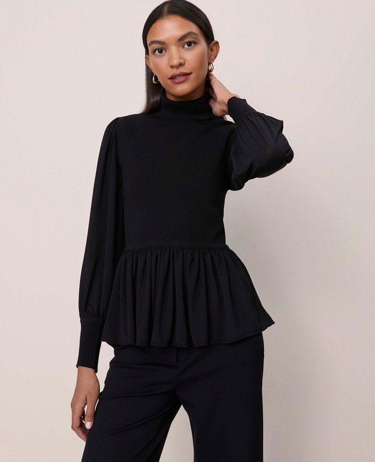 Mixed Media Turtleneck Sweater