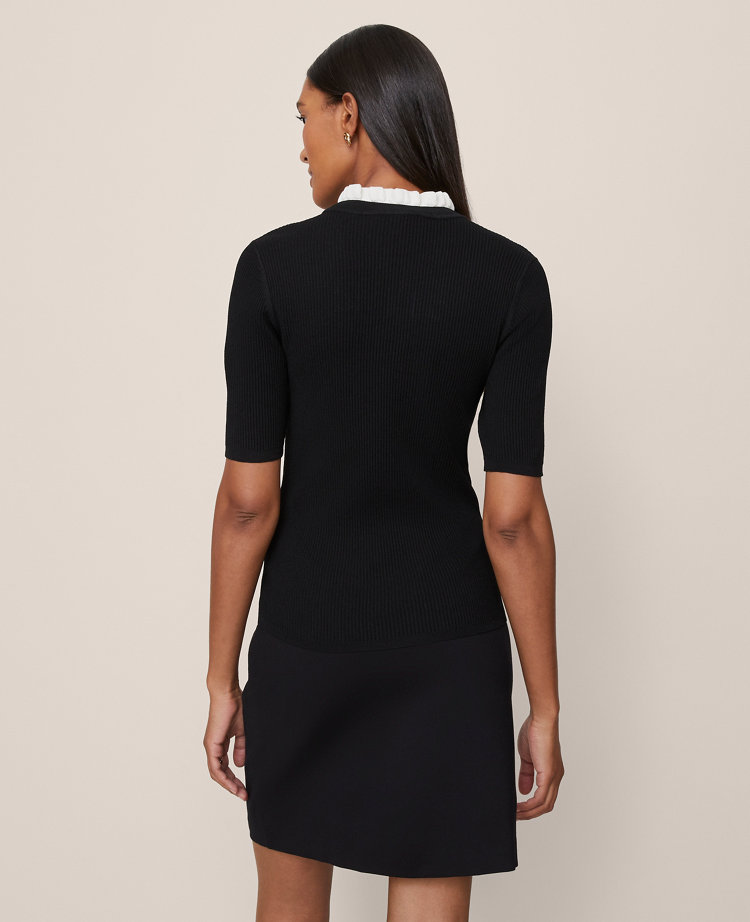 Ruffle Neck Ribbed Sweater