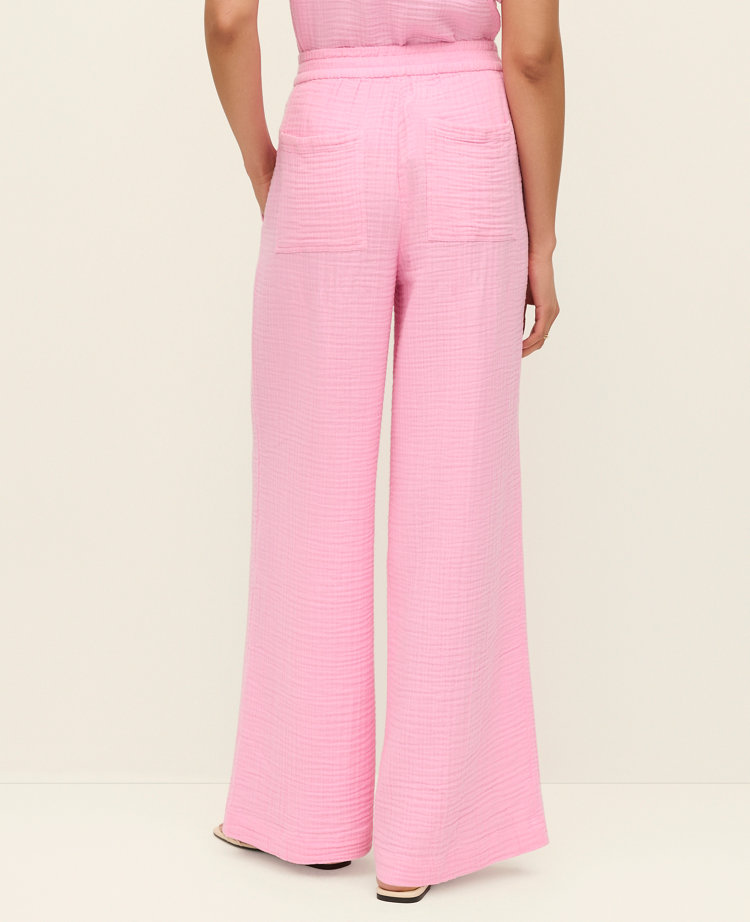 Ann Taylor The Petite Pull-On Wide-Leg Pant Triple Cloth Strawberry Lemonade Women's