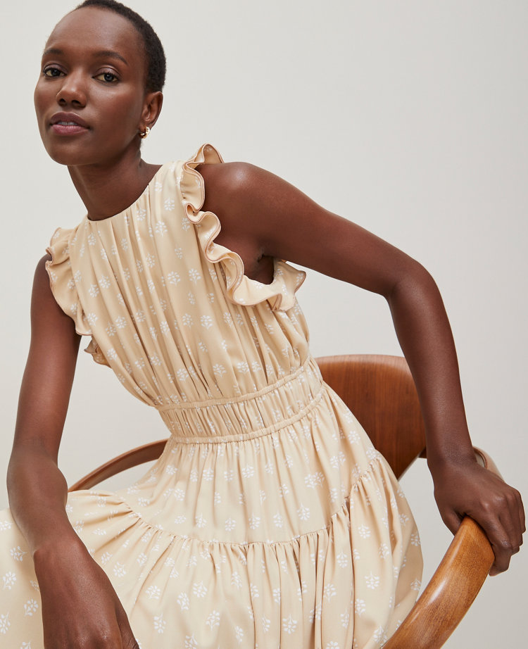 Petite Petaled Ruffle Midi Dress