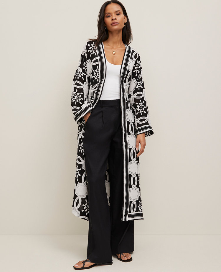 Ann Taylor Tiled Long Belted Kimono