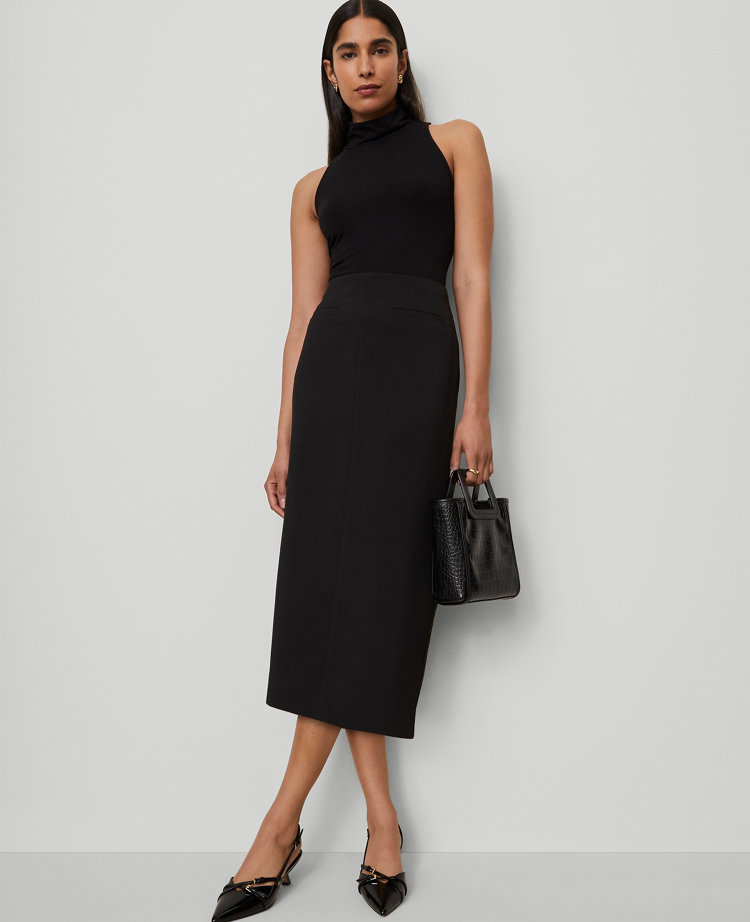 Ann Taylor Pocket Midi Skirt In Black