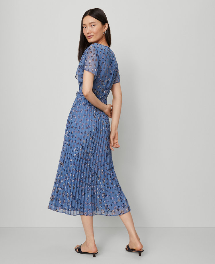 Petite Floral Pleated Midi Dress