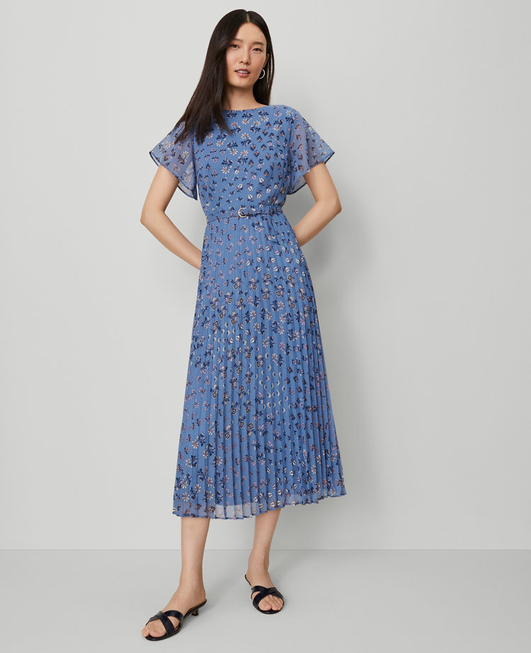 Petite Floral Pleated Midi Dress