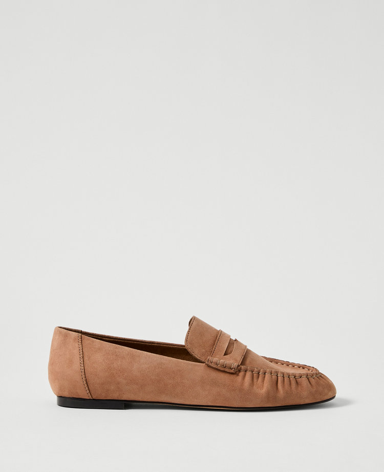 Ann Taylor Gathered Suede Loafer In Brown