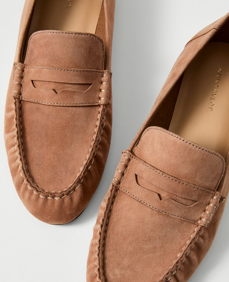Ann Taylor Gathered Suede Loafer In Brown