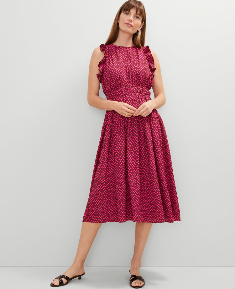 Dotted Ruffle Midi Dress