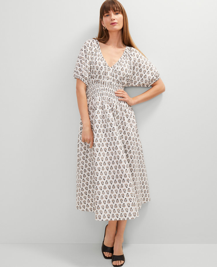 Floral Puff Sleeve Midi Dress