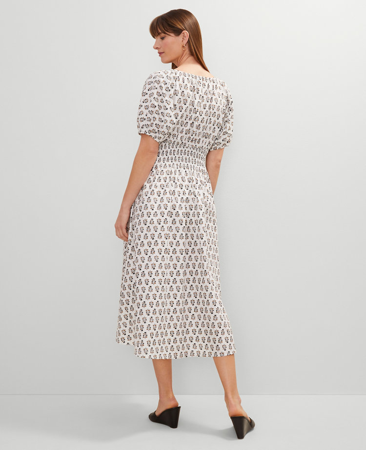 Floral Puff Sleeve Midi Dress
