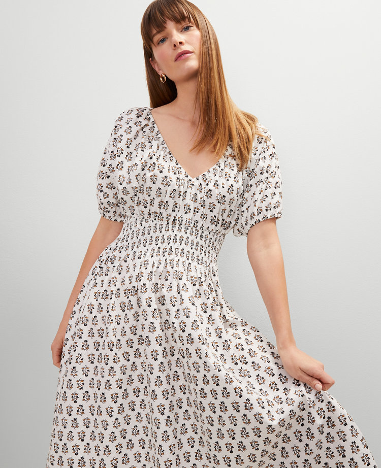 Floral Puff Sleeve Midi Dress