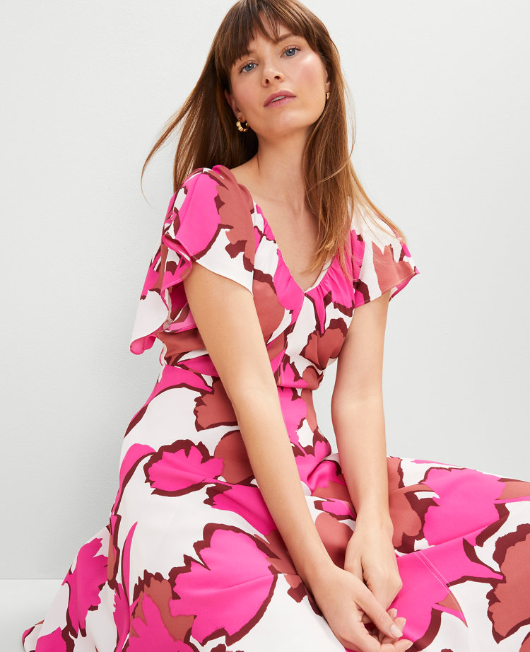 Floral Flutter Sleeve Midi Dress