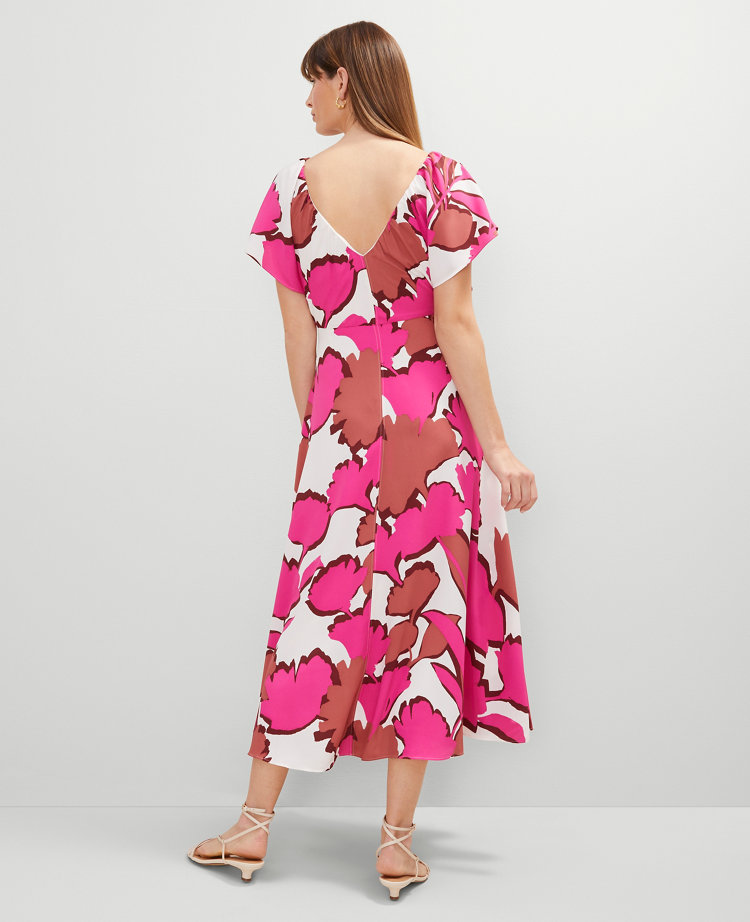 Floral Flutter Sleeve Midi Dress