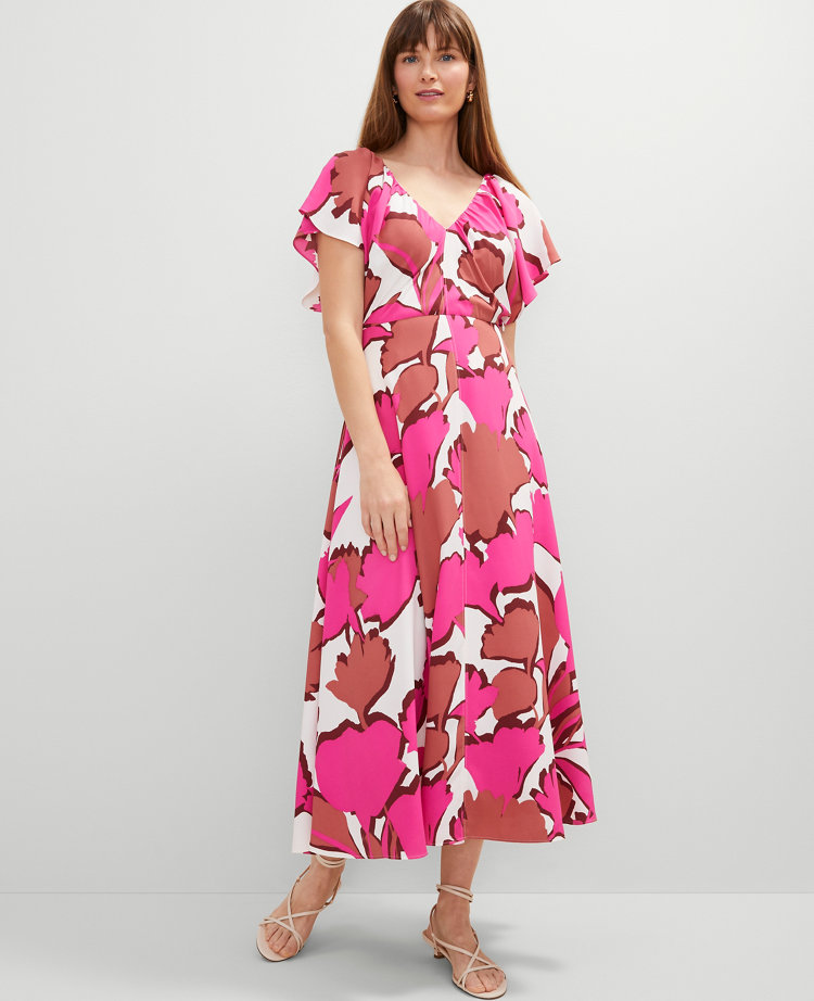 Floral Flutter Sleeve Midi Dress