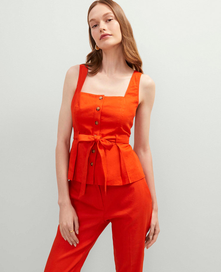 Petite Button Tie Waist Top