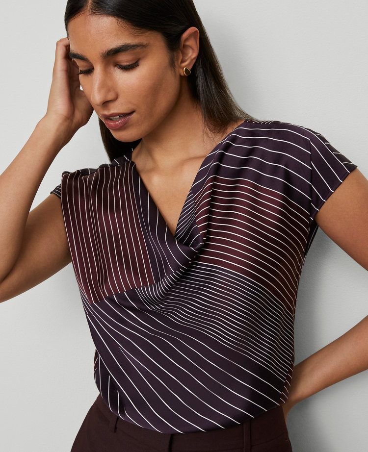 Striped Satin Cowl Neck Top