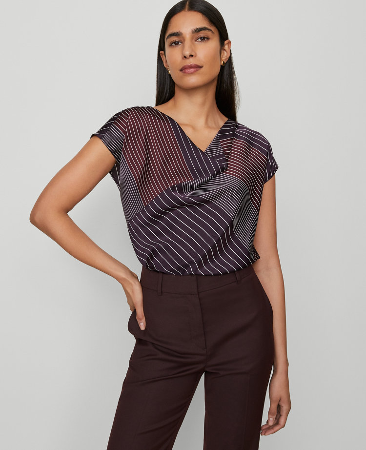 Striped Satin Cowl Neck Top