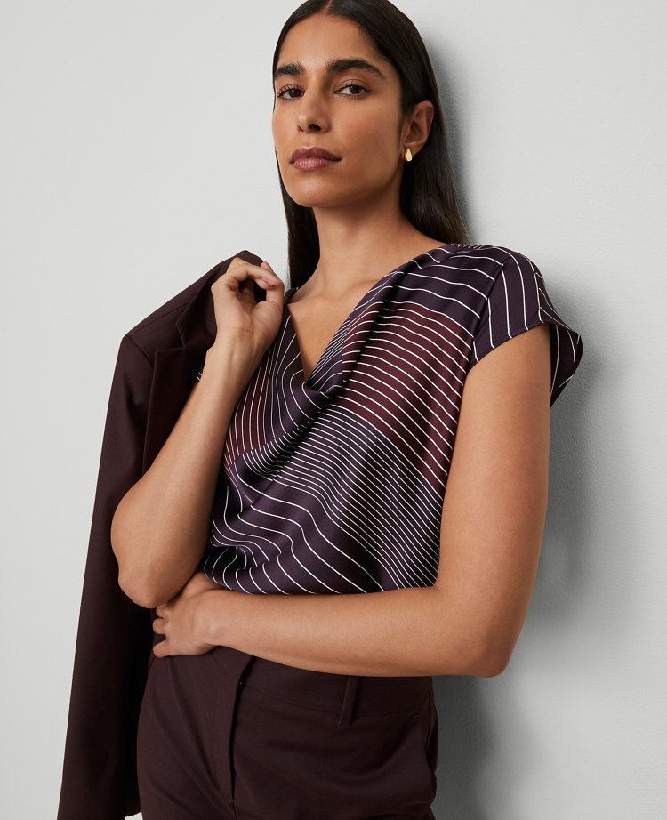Striped Satin Cowl Neck Top