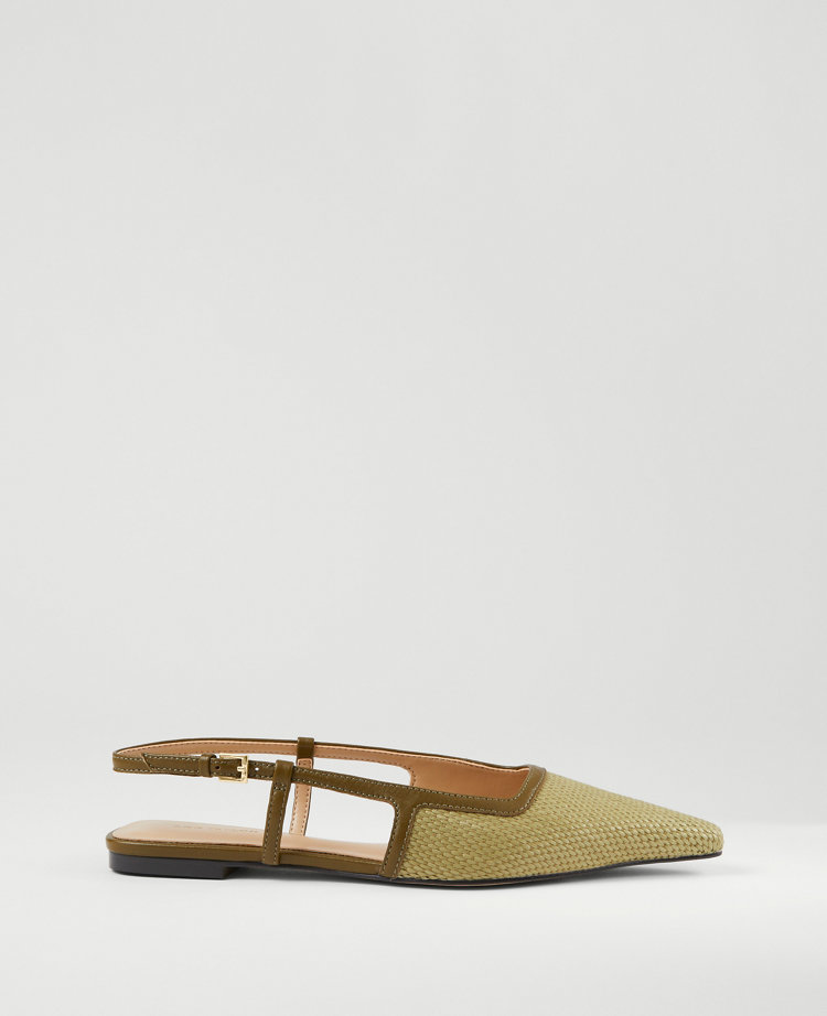 Straw Nip Toe Slingback Flat