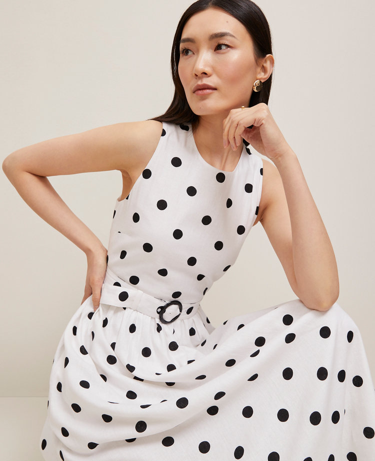 Petite Dotted Linen-Blend Midi Dress